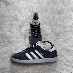 Adidas Gazelle Shoes Men's 8 Gray White Suede Leather Classic Sneakers Casual